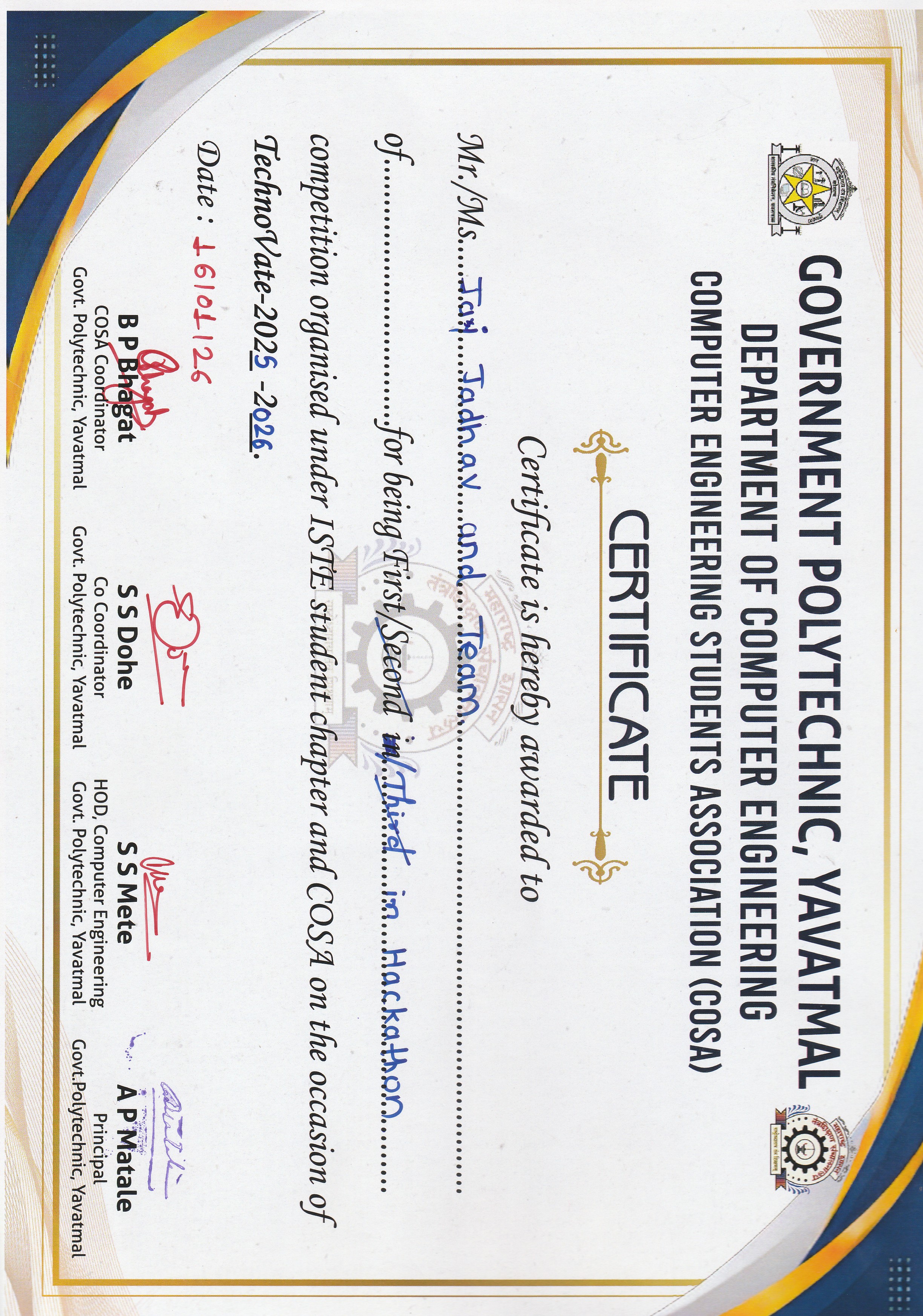 1st Winner in Hackathon